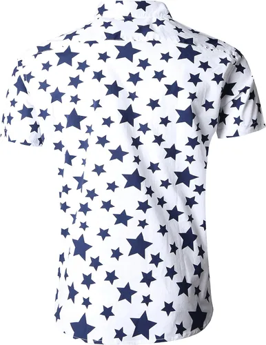 Vista 2 de Camisa de vestir de manga corta para hombre, ajuste regular, con botones, casual, con estampado único Grandes estrellas de la marina