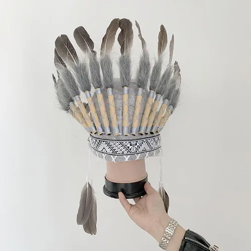 Vista 5 de Yinuoday Diadema de nativos americanos, tocado de plumas indias, accesorios para fotos, accesorios para la cabeza para niños y adultos, decoración