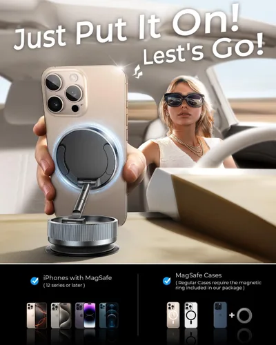 Vista 9 de Soporte magnético de teléfono al vacío mejorado [89 libras de succión más fuerte y 24 x N55 ultra magnético] Soporte de teléfono ajustable de 360°