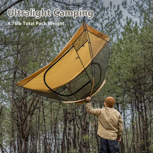 Vista 8 de BISINNA Tienda de campaña para 2 personas, ligera, impermeable, 3 estaciones, con poste de aluminio para montañismo al aire libre, senderismo, viajes