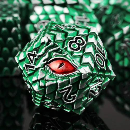Vista 19 de 1 dado de metal D20 DND – Dados poliédricos gigantes metálicos de 20 caras, dados grandes de 1.378 in de ojo de dragón para juego de mesa