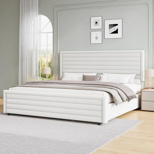 Vista 13 de REVOMINCA Armazón de cama tamaño completo (Full Size), plataforma tapizada con cabecera y pie de cama de terciopelo, base de colchón con listones