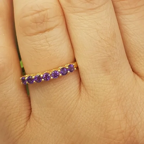 Vista 6 de Dazzlingrock Collection 2.5mm Round Gemstone Seven Stone Stackable Wedding Band for Women in 14K Solid Gold