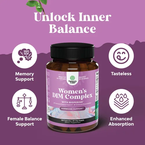 Vista 3 de Potente suplemento DIM para mujeres, equilibrio hormonal para mujeres con DIM y pimienta negra apoyo para la menopausia y alivio del síndrome
