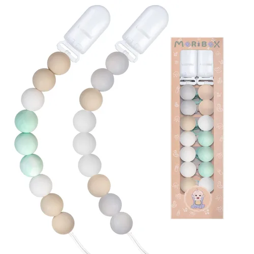 Vista 5 de Paquete de 2 clips para chupetes para bebés niños y niñas (gris verde)