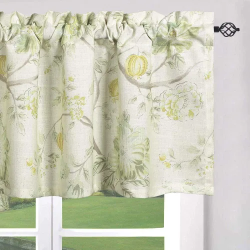 Vista 21 de Leeva Cortinas rústicas de cocina con estampado floral verde mezclado de lino para media ventana, para comedor, bolsillo para barra, cafetería