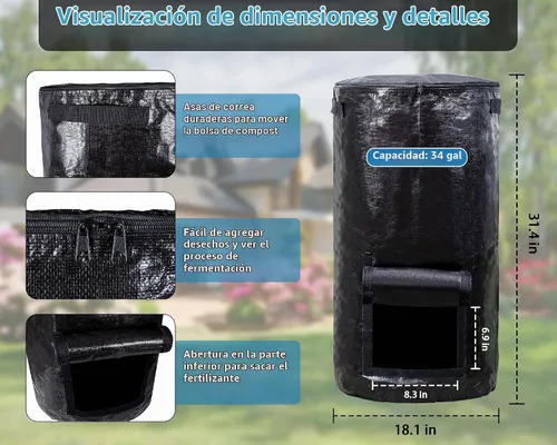 Vista 6 de MyLifeUNIT Contenedores de compostaje para exteriores, contenedor de compostaje para jardín exterior, bolsa de basura reutilizable para jardín, 34