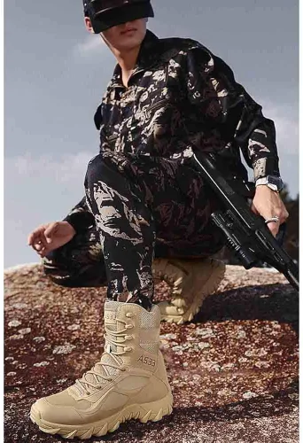 Vista 7 de Einplus Botas tácticas militares de combate para hombre, resistentes al agua, ligeras, botas de trabajo