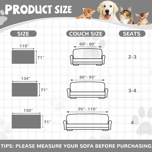 Vista 9 de Funda de sofá 100% impermeable y antideslizante para mascotas y perros, funda de sofá lavable, protector antiarañazos para gatos, para sofá