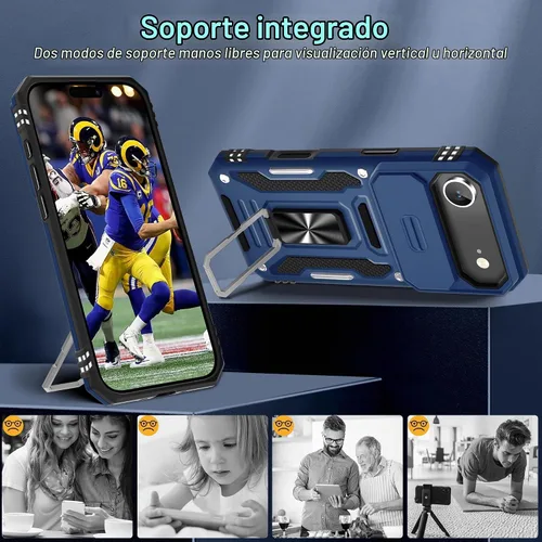 Vista 4 de DEERLAMN Funda para iPhone Air de 6.5 pulgadas con cubierta deslizante para cámara + protector de pantalla (2 paquetes), soporte de anillo giratorio