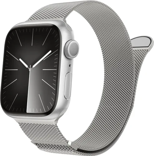 Vista 14 de Marge Plus Correa de malla de acero inoxidable cierre magnético para Apple Watch 7/6/5/4/3/2/1/SE de 1.5"/1.58"/1.61"/1.65"/1.73"/1.77" para A- Luz