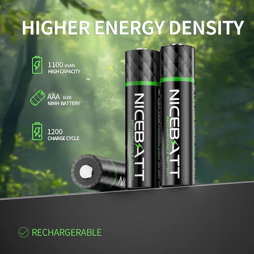 Vista 2 de NICEBATT Baterías AAA recargables de 1100 mAh, batería Premium NiMH Triple A de baja autodescarga, 16
