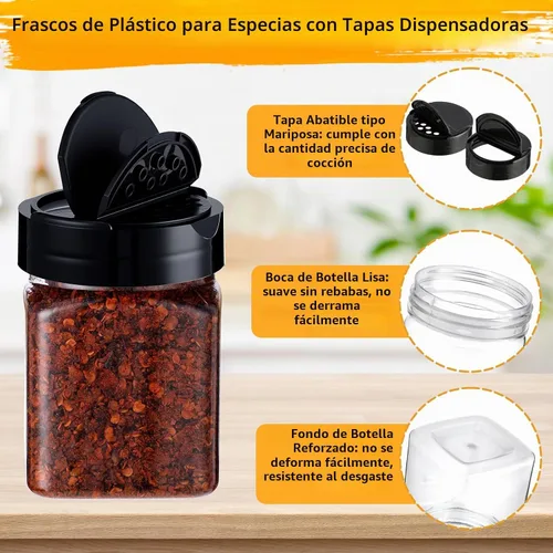 Vista 3 de Mimorou - Paquete de 30 tarros de plástico para especias de 6.1 onzas con tapas de coctelera, recipientes transparentes para condimentos, botellas