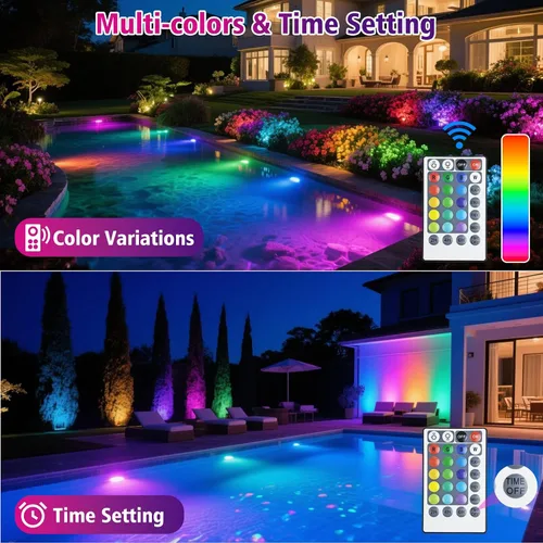 Vista 3 de T-SUN Luz LED para Estanque, 3 Cabezales de Luz Sumergibles, Luces LED para Estanque que Cambian de Color, Luz de Estanque de Jardín con Control