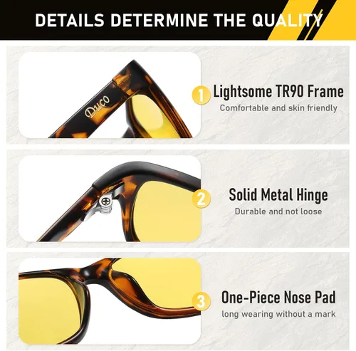 Vista 4 de DUCO Gafas de visión nocturna para hombres y mujeres, antirreflejos, lentes de conducción nocturna, polarizados, protección UV400, lentes amarillos