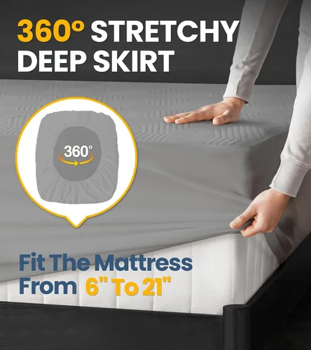 Vista 6 de Protector de colchón 100% impermeable con alta resistencia a los líquidos, protector de colchón transpirable, funda de colchón ultra suave, Gris