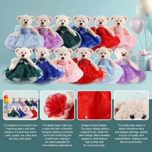 Vista 3 de Muñeca de quinceañera con vestido de membrillo con vestido, decoraciones de quinceañera, regalos de decoración de quinceañera, OSO de peluche
