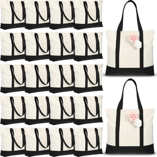 Vista 8 de Sherr Bolsa de lona a granel con bolsillo exterior, 21 pulgadas, bolsas de playa grandes de algodón con cremallera, bolsas de compras lavables