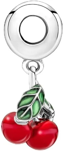 Vista 3 de Colgante asimétrico de la fruta de la cereza del encanto 925 de la plata esterlina, regalos de las cuentas de la joyería para las mujeres pulsera