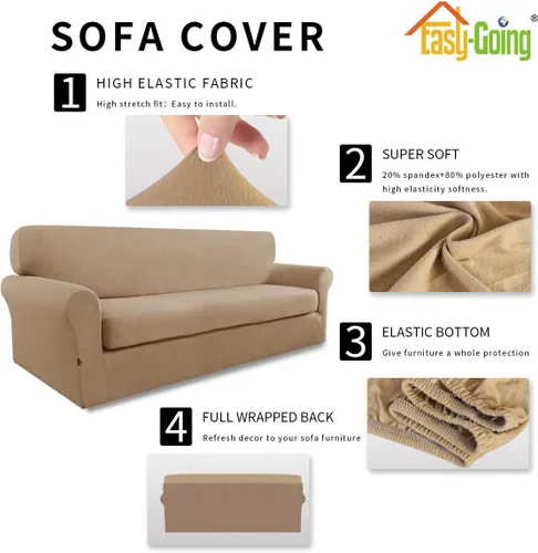 Vista 4 de Easy-Going Funda Elástica de Microfibra para Sofá de 2 Piezas – Cubierta de Sofá Ajustada Suave de Spandex, Protector de Muebles Lavable con Parte