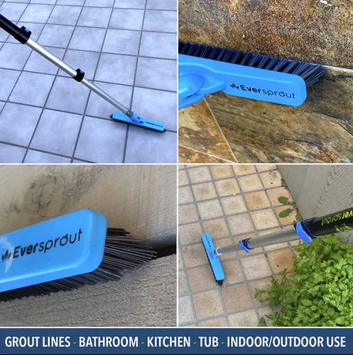 Vista 6 de EVERSPROUT Cepillo de lechada profesional de 1.5 a 3 pies con poste de mango largo Cerdas rígidas en forma de V construidas para esquinas
