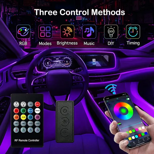 Vista 2 de Tira de luces LED para interiores de automóvil, RGB 6 en 1, kits de iluminación ambiental con fibra óptica de 315 pulgadas, 16 millones