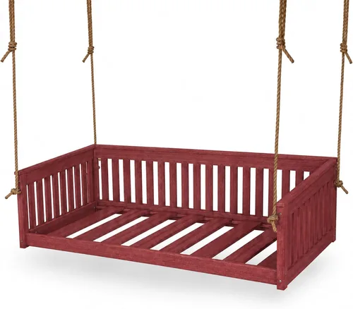 Vista 15 de Amish Twin Poly Lumber Wood Hanging Daybed, Antique Mahogany, USA Made Deep Seating Mission Collection HDPE Poly Lumber Twin Daybed with Rope