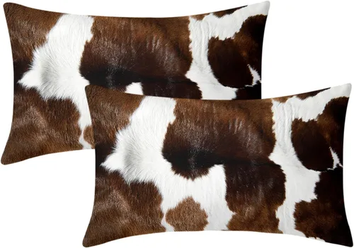 Vista 16 de Juego de 2 fundas de almohada lumbares de piel de vaca occidental de 12 x 20 pulgadas, fundas de almohada rectangulares decorativas de piel