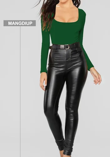 Vista 36 de MANGDIUP Body esencial para mujer, cuello redondo, manga larga, ajustado, elástico, de algodón y elastano