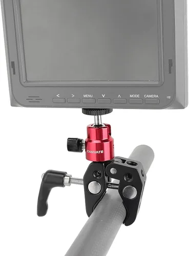 Vista 3 de CAMVATE Abrazadera universal de agarre de cangrejo con perilla de tornillo reforzada + soporte de cabeza de bola ajustable de 1/4 "-20 (rojo) - 2882