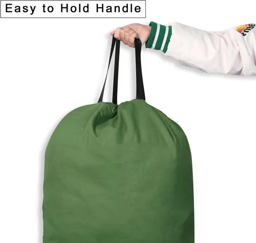 Vista 2 de Bolsa de lavandería de lona de algodón con asas y correas de cordón, bolsas de lavandería extra grandes resistentes para lavandería y hogar, 25.5 x