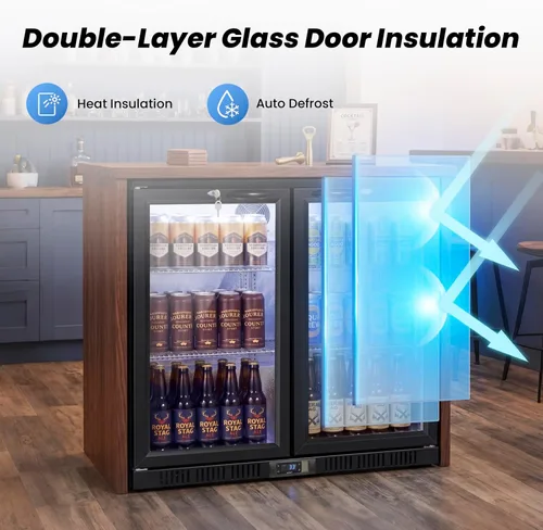 Vista 7 de 35.42" W Commercial Under Counter Beverage Refrigerator, 2 Glass Door Back Bar Cooler, Built-in/Freestanding 7.4Cuft Drink Fridge with LED Light