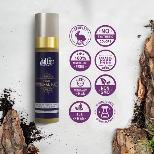 Vista 6 de Vital Earth Fulvic Mineral Facial Mist, apto para viajes, antienvejecimiento facial y cabello en aerosol para renovación e hidratación celular, 3.4