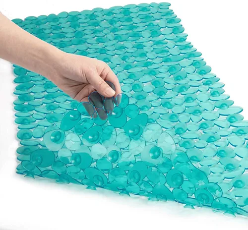 Vista 16 de WELTRXE Tapete ovalado antideslizante con burbujas negras para bañera, tapete de ducha con orificios de drenaje, ventosas, lavable a máquina, BPA