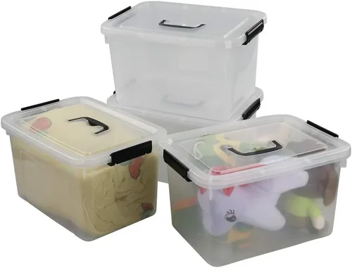 Vista 9 de Begale Contenedor pequeño de plástico de 5 cuartos de galón, caja de pestillo transparente con pestillos y 4 unidades Secure Side Latches & Top
