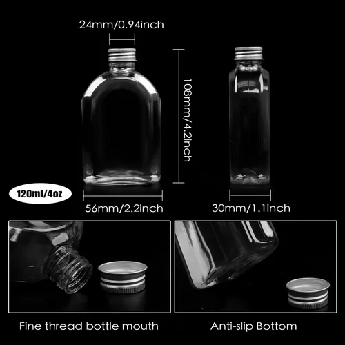 Vista 7 de Botellas de plástico con tapas, paquete de 24 botellas transparentes para jugos, botellas reutilizables para bebidas, recipientes transparentes a