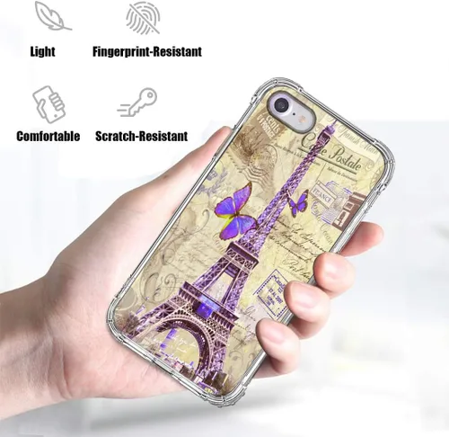 Vista 2 de Bcov Funda para iPhone SE 2022/iPhone SE 3ª Gen/iPhone SE 2020/iPhone 8, París Torre Eiffel Postal Protección contra Caídas a prueba de golpes