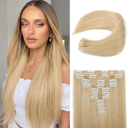 Vista 9 de REECHO Extensiones de cabello, 11 piezas de extensiones de cabello con clip de 24 pulgadas de largo, lacio, HE005, extensiones sintéticas naturales
