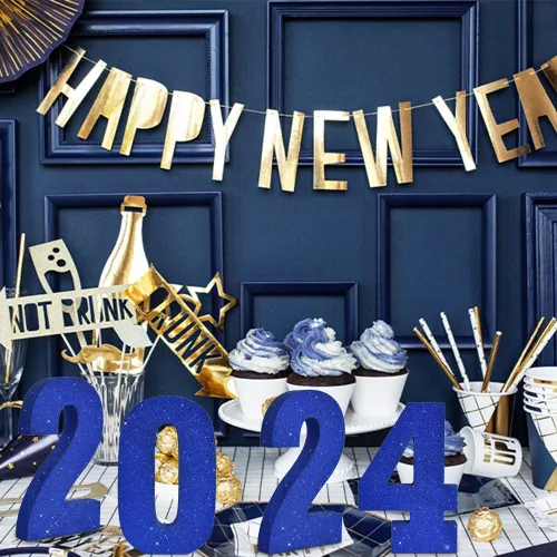 Vista 4 de TONIFUL Centro de mesa de madera número 0 con purpurina azul de 7.8 pulgadas, decoración de fiesta de cumpleaños azul, dígito 0 para cumpleaños