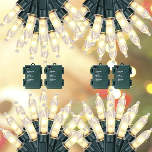 Vista 14 de Blissun Luces de Navidad, juego de 50 luces de alambre verde, mini cadena de luces de Navidad a pilas con 8 modos, luces de hadas de 16 pies