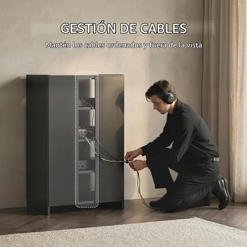 Vista 7 de HOMCOM Media Cabinet - Gabinete estéreo de 4 niveles con puerta de cristal