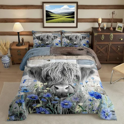 Vista 27 de Juego de ropa de cama Happy Camping de Homewish, tamaño individual, con diseño de osos cazadores y pinos, para niños, hombres, adultos, decoración