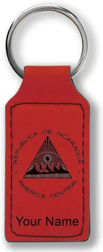 Vista 22 de LaserGram Llavero rectangular, bandera de Nicaragua, grabado personalizado incluido, Bambú