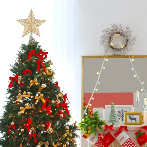 Vista 6 de STOBOK Adorno de estrella para árbol de Navidad con luces, dorado (Oro 1)