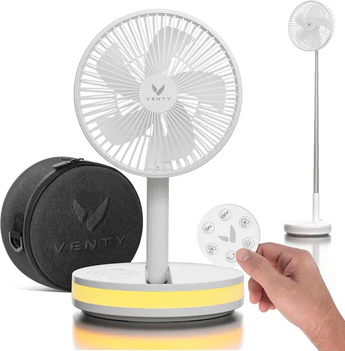 Vista 10 de VENTY Ventilador Portátil - Ventilador Operado por Batería Inalámbrico - 4 Velocidades - Iluminación LED - Estuche de Transporte y Control Remoto