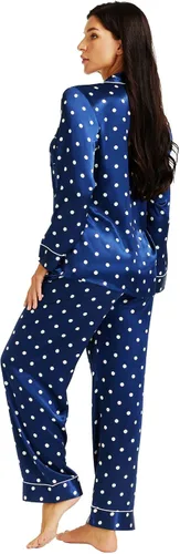 Vista 5 de Lonxu Conjunto de pijama de satén para mujer, con botones, largo XS-3XL