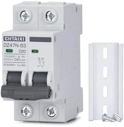 Vista 10 de Interruptor de Circuito en Miniatura AC, Interruptor de Circuito de 6 Amp 120V/240V de 2 Polos para Montaje en Riel DIN, Desconexión de CA Solar