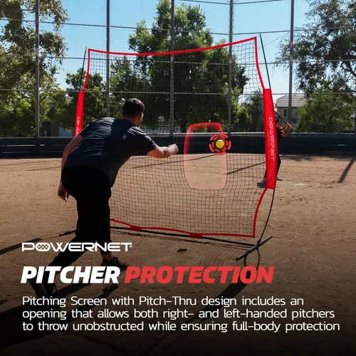 Vista 4 de PowerNet 7x7 FT Pitch-Thru Protection Pitching Screen for Softball, 49 Sq Ft Barrier Net Only or Net + Frame, Portable Pitching & Batting Practice