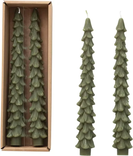Vista 7 de Creative Co-Op Velas cónicas en forma de árbol sin perfume, ponche de huevo, juego de 2 en caja, 5 pulgadas Eggnog