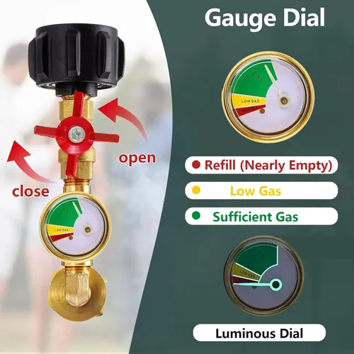 Vista 5 de Adaptador de recarga de propano para tanques de 1 lb, adaptador de propano de 20 lb a 1 lb con válvula de medición, adaptador de codo de recarga